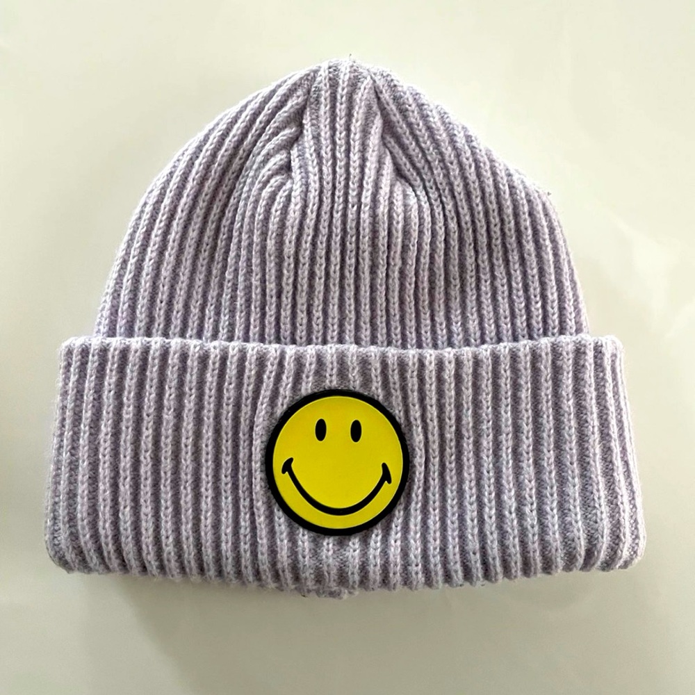 H&M Smiley Face Lavender Knit Beanie - Picture 1 of 5